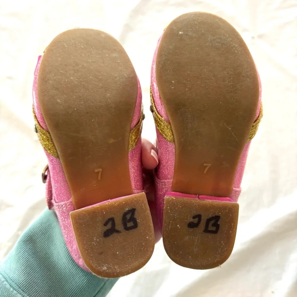 Disney princess toddler girl dress up low heel shoes pink & gold SZ 7 Worn